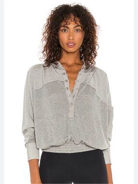 FP Movement by Free People Light Gray Hooded Henley Sweater
